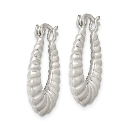 Sterling Silver Hoop Earrings, Twisted Ribbed Textured Design, Sculpted Vintage-Inspired Style