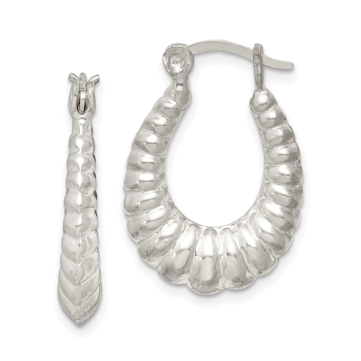 Sterling Silver Hoop Earrings, Twisted Ribbed Textured Design, Sculpted Vintage-Inspired Style