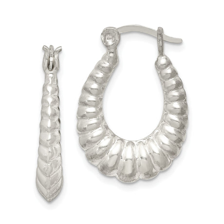 Sterling Silver Hoop Earrings, Twisted Ribbed Textured Design, Sculpted Vintage-Inspired Style
