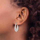 Sterling Silver Puffed Teardrop Hoop Earrings, Scalloped Texture, High Polish Finish