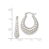 Sterling Silver Puffed Teardrop Hoop Earrings, Scalloped Texture, High Polish Finish