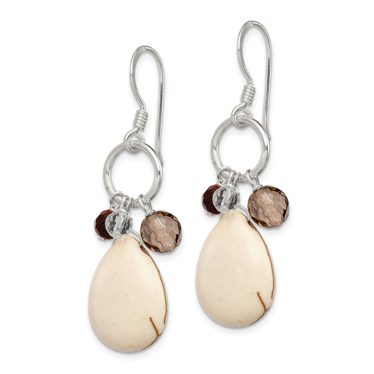 Sterling Silver Dangle Earrings with Agate and Smoky Quartz, Boho Teardrop Design for Women