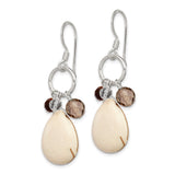 Sterling Silver Dangle Earrings with Agate and Smoky Quartz, Boho Teardrop Design for Women