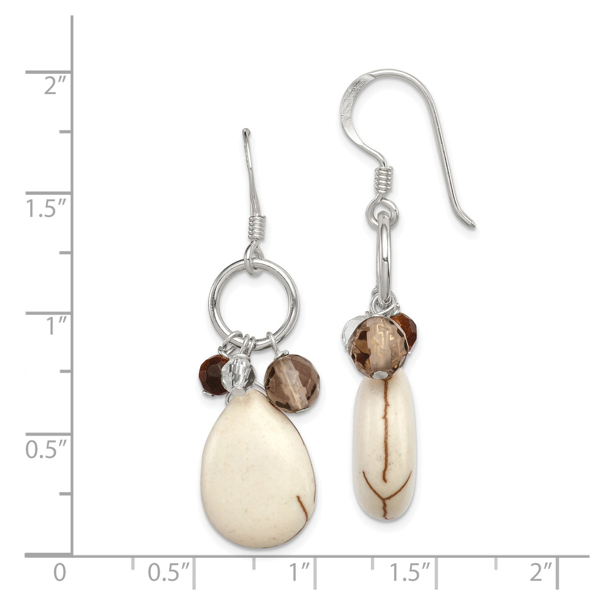 Sterling Silver Dangle Earrings with Agate and Smoky Quartz, Boho Teardrop Design for Women