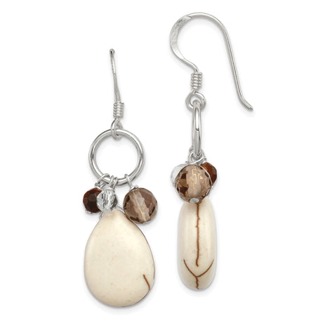 Sterling Silver Dangle Earrings with Agate and Smoky Quartz, Boho Teardrop Design for Women