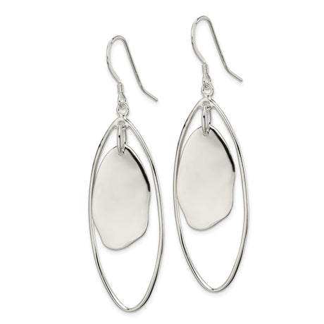 Sterling Silver Dangle Earrings with Abstract Pebble Charm in Open Oval Frame