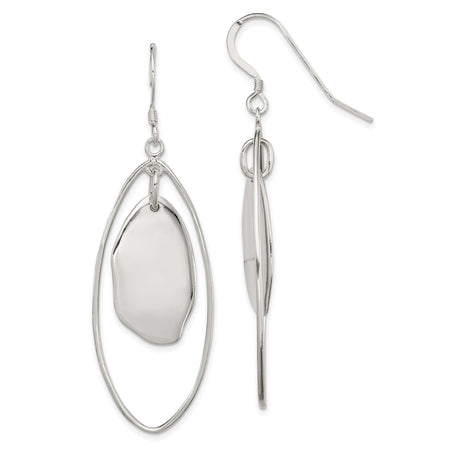 Sterling Silver Dangle Earrings with Abstract Pebble Charm in Open Oval Frame
