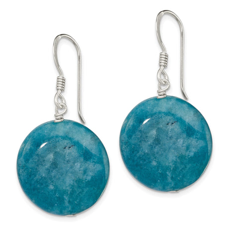 Sterling Silver Dangle Earrings with Blue Agate Discs, Minimalist Boho Style for Women