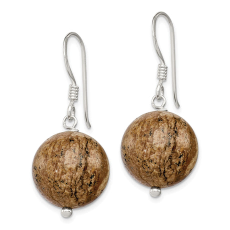Sterling Silver Dangle Earrings with Jasper Beads, Rustic Boho Natural Gemstone Style for Women