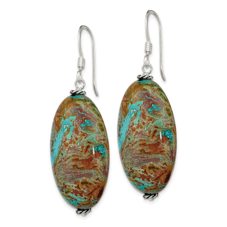 Sterling Silver Dangle Earrings with Jasper Beads, Boho Rustic Style for Women