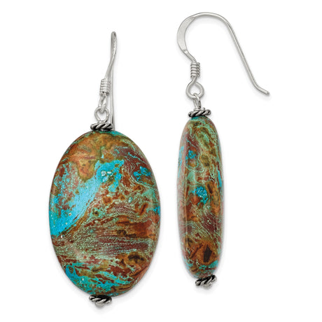 Sterling Silver Dangle Earrings with Jasper Beads, Boho Rustic Style for Women