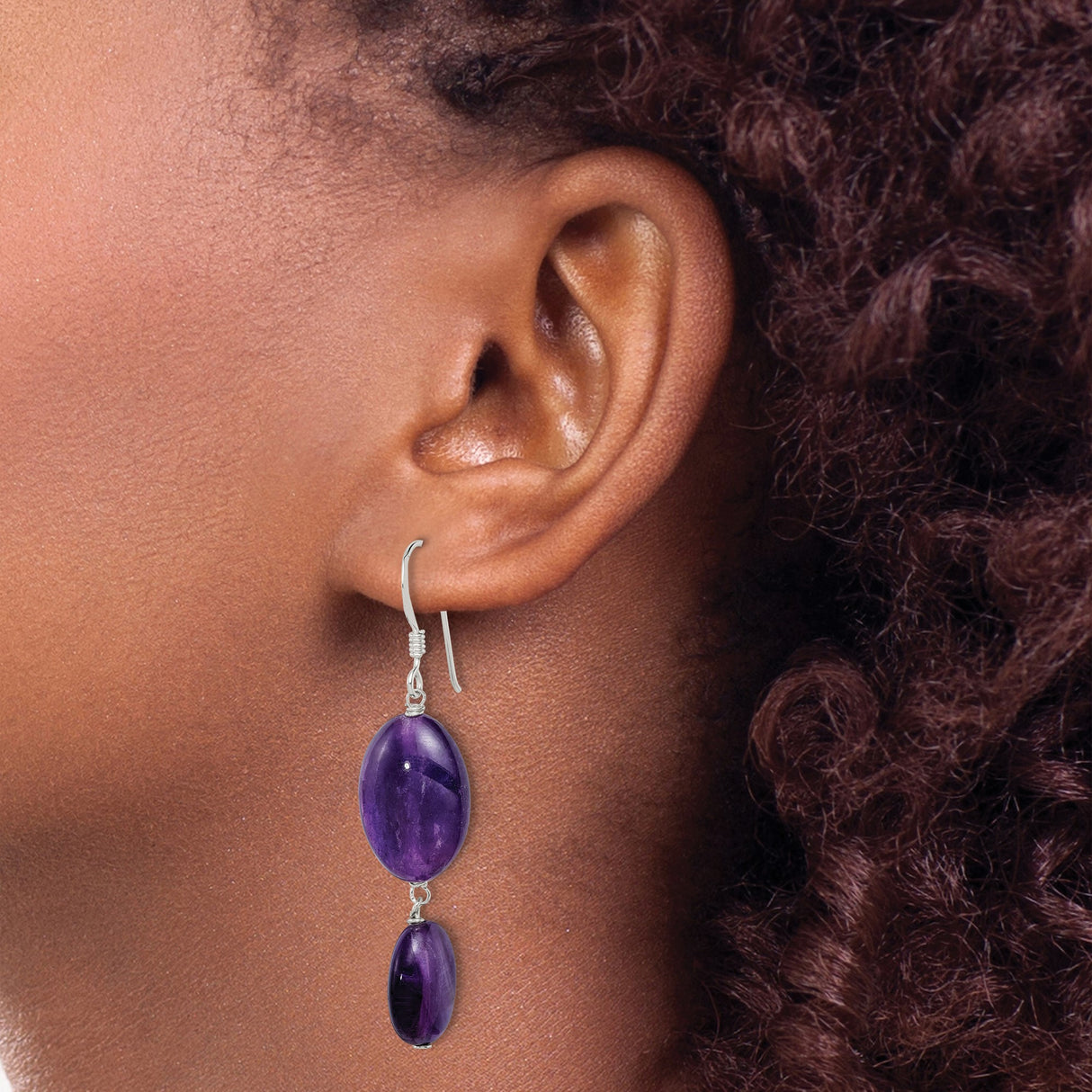 Sterling Silver Drop Earrings with Amethyst and Jade Stones, Spiritual Statement Design for Women