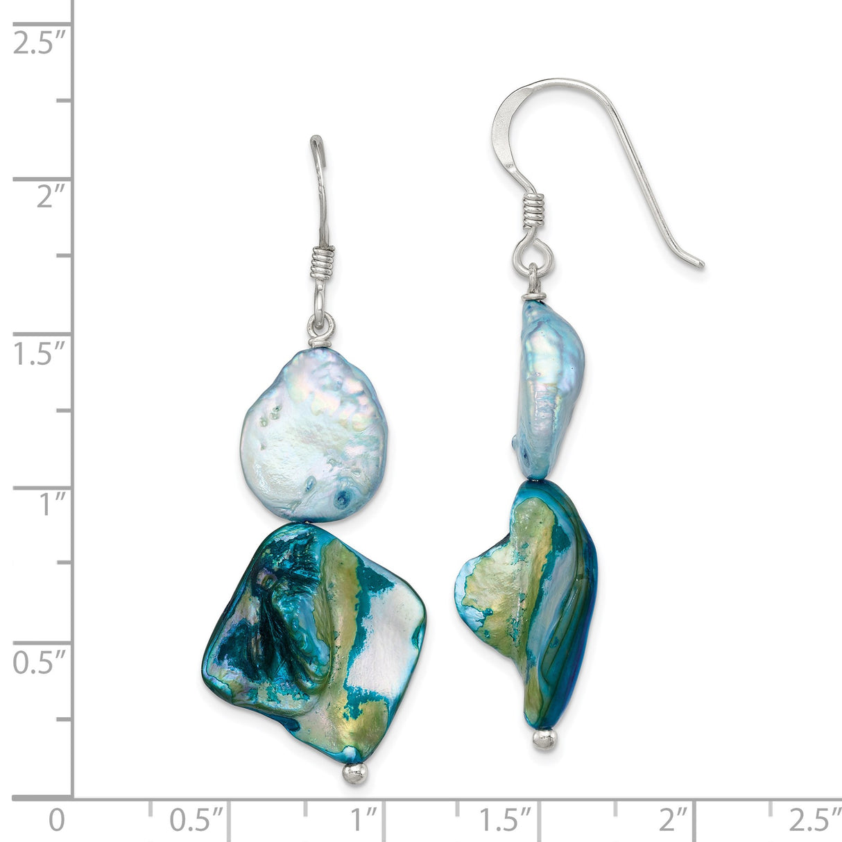 Sterling Silver Dangle Earrings with Mother of Pearl and Freshwater Pearls, Boho Ocean Style