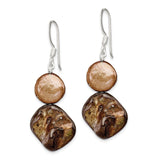 Sterling Silver Dangle Earrings with Brown Freshwater Pearls, Boho Artisan Style
