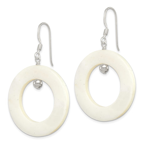 Sterling Silver Dangle Earrings with White Mother of Pearl Inlay and Open Hoop Design