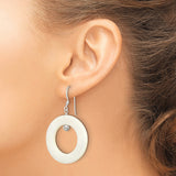 Sterling Silver Dangle Earrings with White Mother of Pearl Inlay and Open Hoop Design
