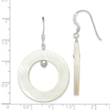 Sterling Silver Dangle Earrings with White Mother of Pearl Inlay and Open Hoop Design