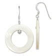 Sterling Silver Dangle Earrings with White Mother of Pearl Inlay and Open Hoop Design