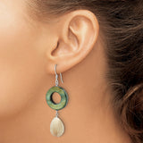 Sterling Silver Drop Earrings with Mother of Pearl, Jade, and Asymmetrical Boho Accents