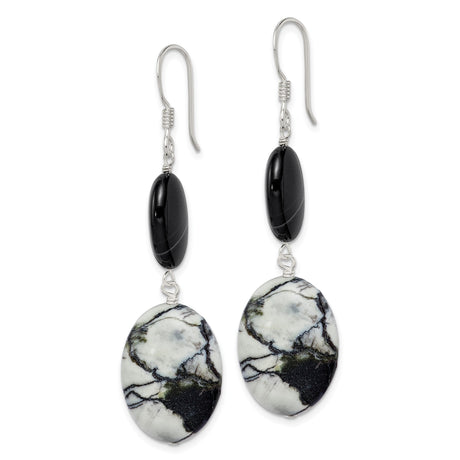 Sterling Silver Dangle Earrings with Sardonyx and Jasper, Boho Artisan Style for Women