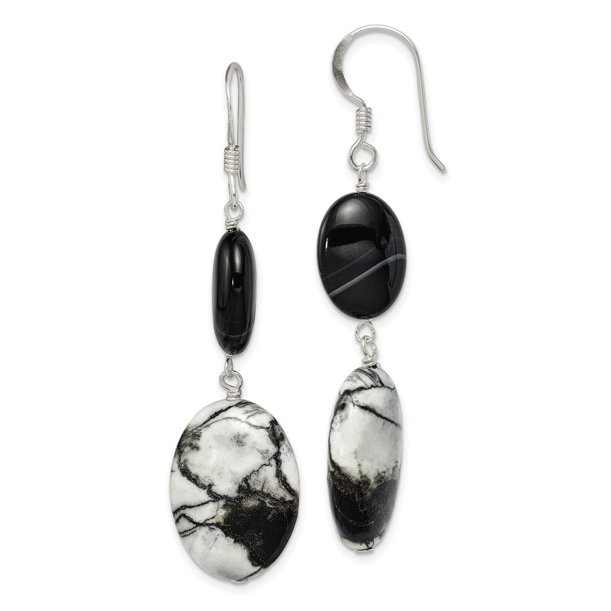 Sterling Silver Dangle Earrings with Sardonyx and Jasper, Boho Artisan Style for Women