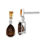 Sterling Silver Dangle Earrings with Smoky Quartz and Citrine, Faceted Gemstone Drop Design