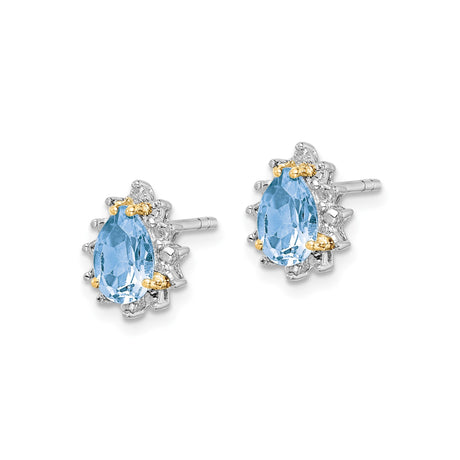 Sterling Silver Teardrop Stud Earrings Blue Topaz Halo