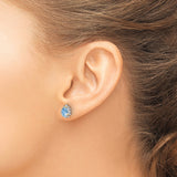 Sterling Silver Teardrop Stud Earrings Blue Topaz Halo