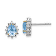 Sterling Silver Teardrop Stud Earrings with Light Blue Topaz Center and Clear Halo Accents, Elegant Pear Shaped Blue Gemstone Studs for Women, Classic Fine Jewelry for Formal or Daily Wear