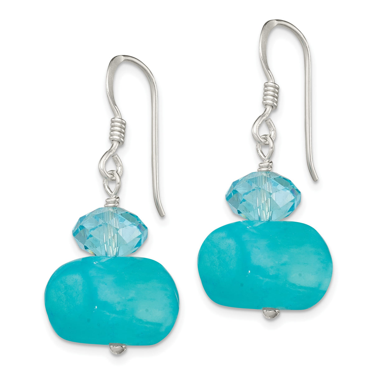 Sterling Silver Dangle Earrings with Light Blue Crystal and Jade, Boho Beach Style for Women
