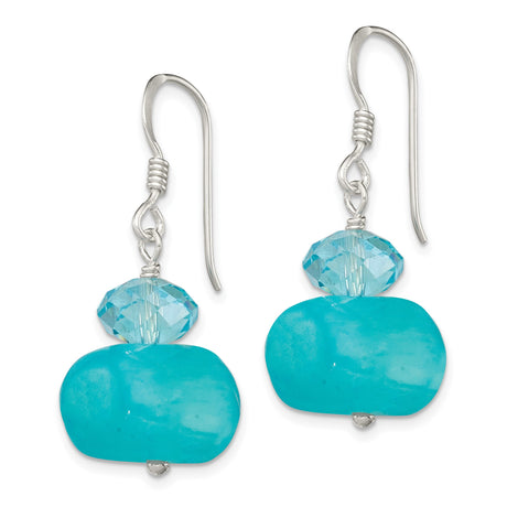 Sterling Silver Dangle Earrings with Light Blue Crystal and Jade, Boho Beach Style for Women