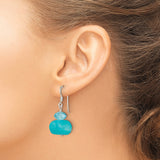 Sterling Silver Dangle Earrings with Light Blue Crystal and Jade, Boho Beach Style for Women