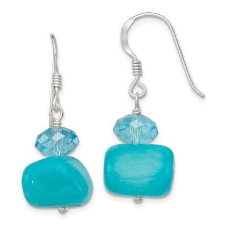 Sterling Silver Dangle Earrings with Light Blue Crystal and Jade, Boho Beach Style for Women