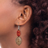 Sterling Silver Dangle Earrings with Jasper and Coral, Boho Tribal Style for Women