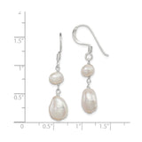 Sterling Silver Dangle Earrings with Natural White Freshwater Pearls, Baroque Drop Style