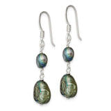 Sterling Silver Dangle Earrings with Iridescent Black Baroque Freshwater Pearls, Boho Chic Style
