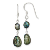 Sterling Silver Dangle Earrings with Iridescent Black Baroque Freshwater Pearls, Boho Chic Style