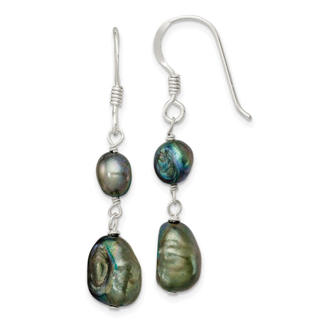 Sterling Silver Dangle Earrings with Iridescent Black Baroque Freshwater Pearls, Boho Chic Style
