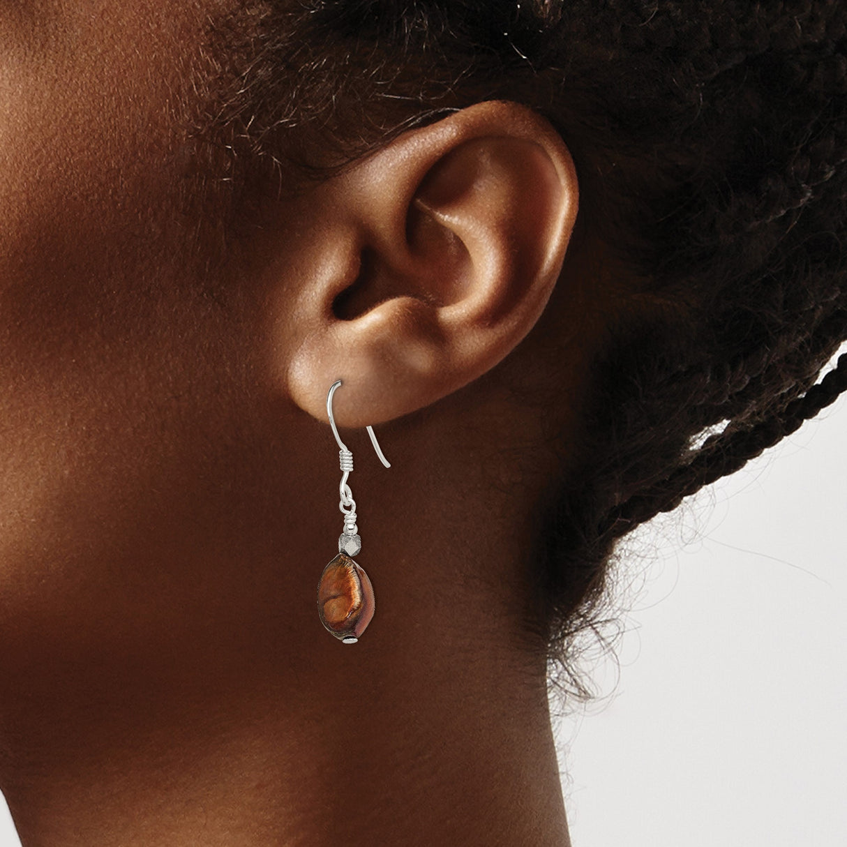 Sterling Silver Dangle Earrings with Irregular Brown Freshwater Pearls, Boho Artisan Style