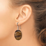 Sterling Silver Dangle Earrings with Tiger Eye Oval Gemstones, Boho Style for Women
