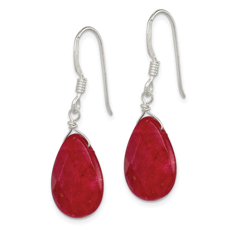 Sterling Silver Dangle Earrings with Pear-Shaped Jade, Wire Hook Design for Women