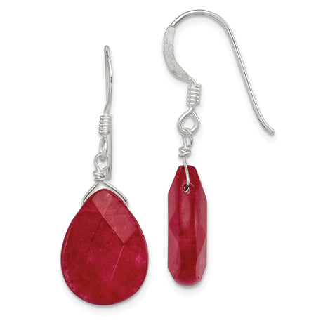 Sterling Silver Dangle Earrings with Pear-Shaped Jade, Wire Hook Design for Women