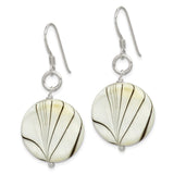 Sterling Silver Drop Earrings with Mother of Pearl Discs, Swirl Design, Boho Coastal Style