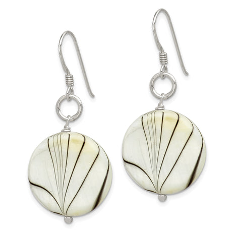 Sterling Silver Drop Earrings with Mother of Pearl Discs, Swirl Design, Boho Coastal Style