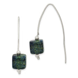 Sterling Silver Drop Earrings with Blue Green Dichroic Glass Beads, Handmade Artisan Style