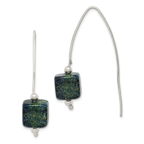 Sterling Silver Drop Earrings with Blue Green Dichroic Glass Beads, Handmade Artisan Style