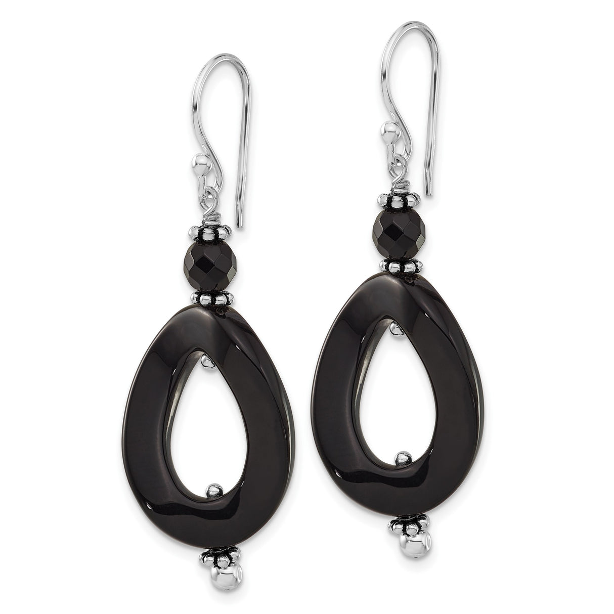 Sterling Silver Dangle Earrings with Onyx, Twist and Oval Drop, Asymmetrical Modern Style for Women