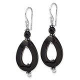 Sterling Silver Dangle Earrings with Onyx, Twist and Oval Drop, Asymmetrical Modern Style for Women