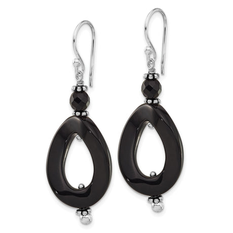 Sterling Silver Dangle Earrings with Onyx, Twist and Oval Drop, Asymmetrical Modern Style for Women