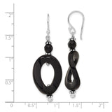 Sterling Silver Dangle Earrings with Onyx, Twist and Oval Drop, Asymmetrical Modern Style for Women